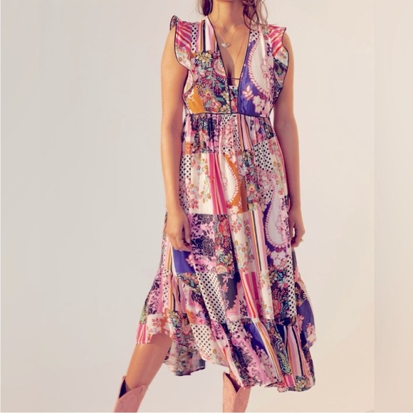 Anthropologie Ruffled Patchwork Midi Dress - Picture 1 of 7